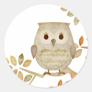 Sticker Rond Hibou musical d'arbre