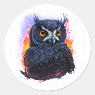 Sticker Rond Hibou, Oiseau De Nuit