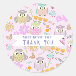 Sticker Rond Hibou Pastel Rose