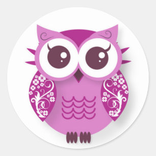 Sticker Rond Hibou rose de bande dessinée