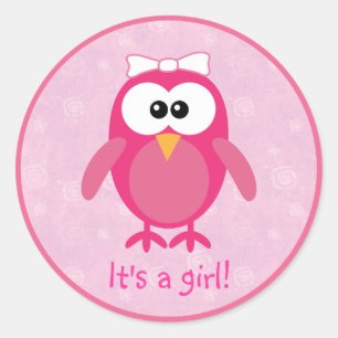 Sticker Rond Hibou rose mignon de bande dessinée son un nouvea