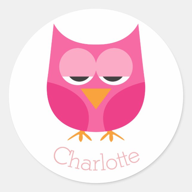 Sticker Rond Hibou rose somnolent personnalisé (Devant)