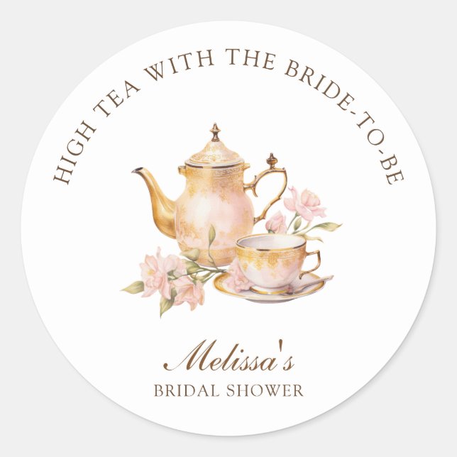 Sticker Rond High Tea Pastel Gold Bridal Shower (Devant)