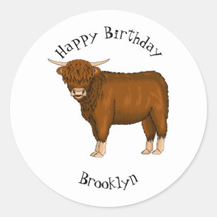 Sticker Rond Highland cow