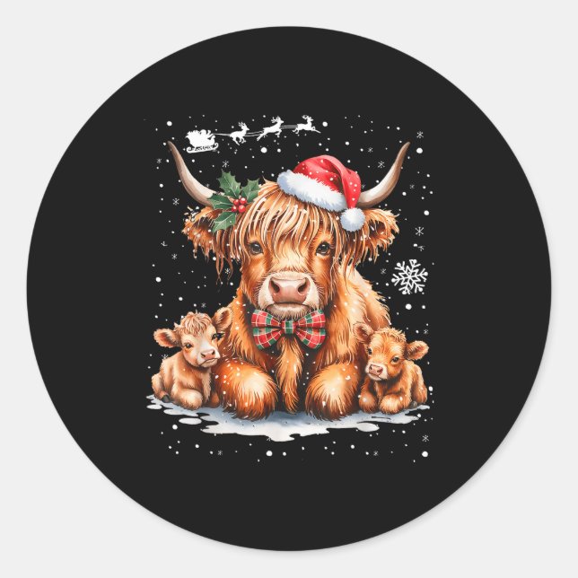 Sticker Rond Highland Cow Christmas Outfit Idea Women Xmas High (Devant)