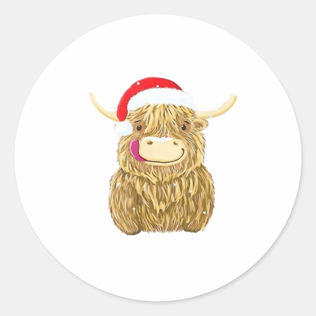 Sticker Rond Highland Cow Joyeux T-shirt Neige de Noël Essentia (Devant)