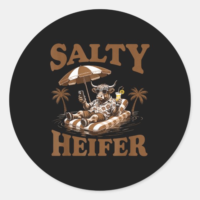 Sticker Rond Highland Cow Lovers Salty Heifer Trocal For Women  (Devant)