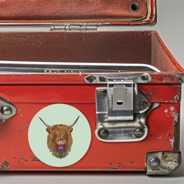 Sticker Rond Highland Scottish Vache Purple Celple Knot Work (Créateur téléchargé)