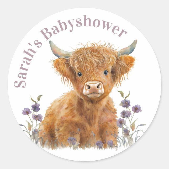 Sticker Rond Highland vache fleurie boho fête en faveur autocol (Devant)