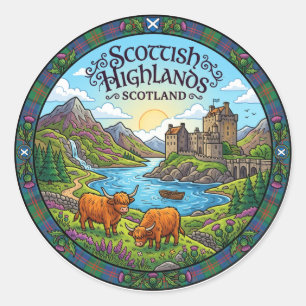 Sticker Rond Highlands écossais Écosse