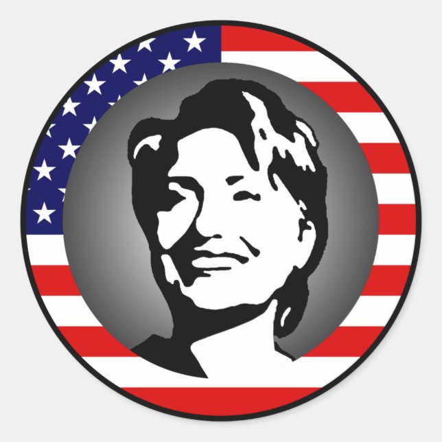 Sticker Rond hillary clinton 08. drapeau américain. (Devant)