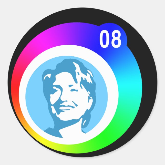 Sticker Rond hillary clinton. bulles arc-en-ciel. (Devant)