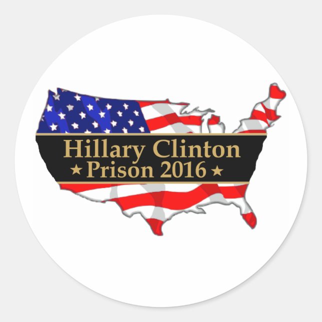 Sticker Rond Hillary Clinton Prison 2016 Conception anti-Hillar (Devant)