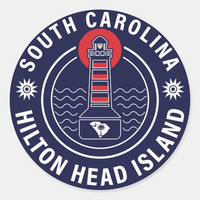 Sticker Rond Hilton Head Island Lighthouse Retro Sunset (Devant)