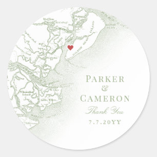Sticker Rond Hilton Head SC Map Élégant mariage Sage Favoriser