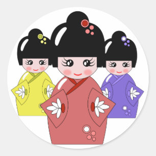 Sticker Rond Hinamatsuri, poupée japonaise du Jour des Filles
