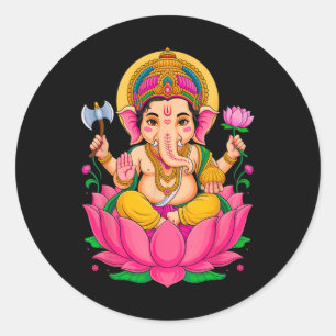 Sticker Rond Hindou Ganesh Puja Eléphant Dieu Inde Méditation Y