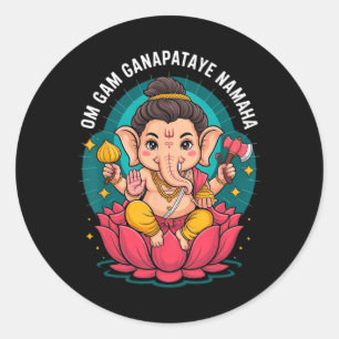 Sticker Rond Hindu Ganesha Puja Eléphant Dieu Inde Méditation Y