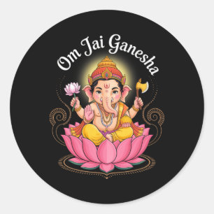 Sticker Rond Hindu Ganesha Puja Eléphant Dieu Inde Méditation Y