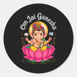Sticker Rond Hindu Ganesha Puja Elephant Dieu Inde Méditation Y