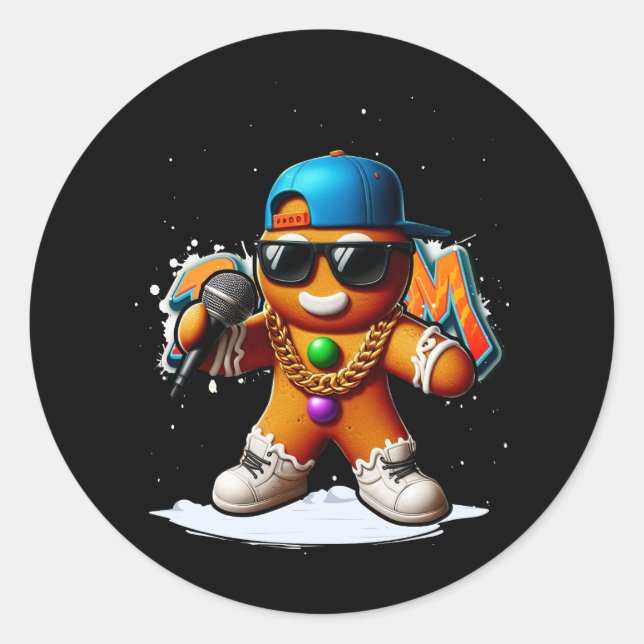 Sticker Rond Hip hop Gingerbread Homme Rapper X-Mas Funny Cooki (Devant)