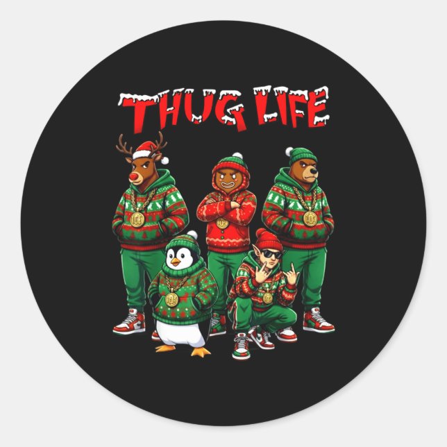 Sticker Rond Hip Hop Holiday Crew - Ugly Christmas Sweater Rap  (Devant)