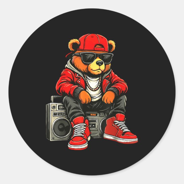 Sticker Rond Hip Hop Teddy Bear Rap Music  (Devant)