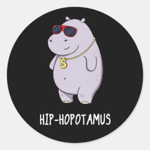 Sticker Rond Hip-Hopotamus Funny Hippo Pun Dark BG