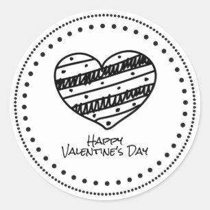 Sticker Rond Hip tirée à la main Black & White Heart Happy Vale