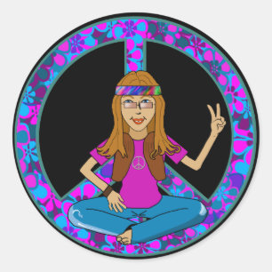 Sticker Rond Hippie chick