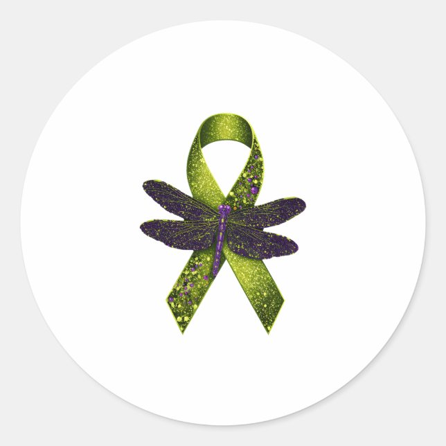 Sticker Rond Hippie Dragonfly Green Ribbon Cerebral Palsy Aware (Devant)