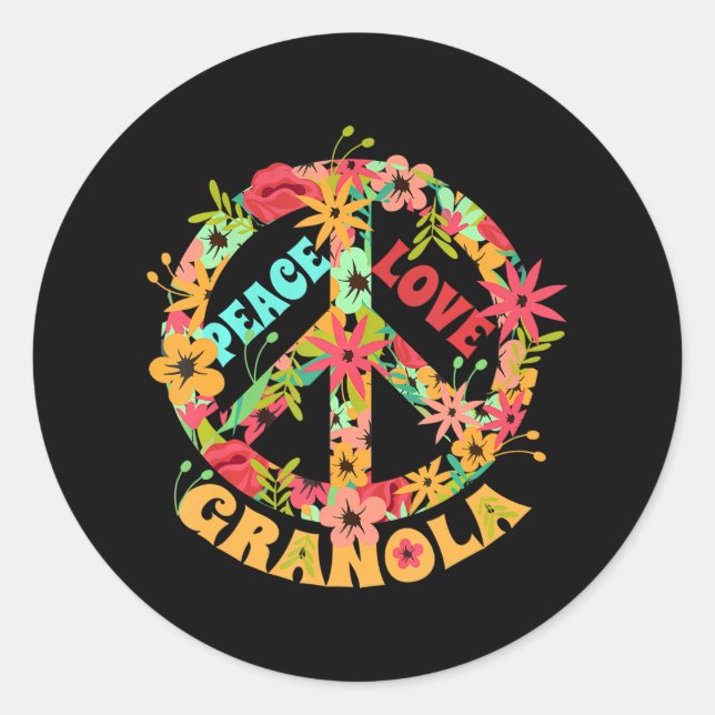 Sticker Rond Hippie Drôle Citation Paix Amour Granola Hippie (Devant)