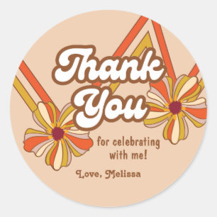 Sticker Rond Hippie Fleur Retro les années 70 Zigzag Anniversai