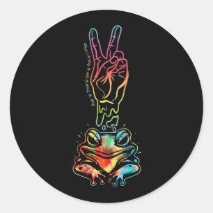 Sticker Rond Hippie Frog Paix Aimer Espoir Courage Tie Dye Paix
