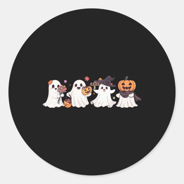 Sticker Rond Hippie Halloween mignonne Ghost Boo Saison Éffraya (Devant)