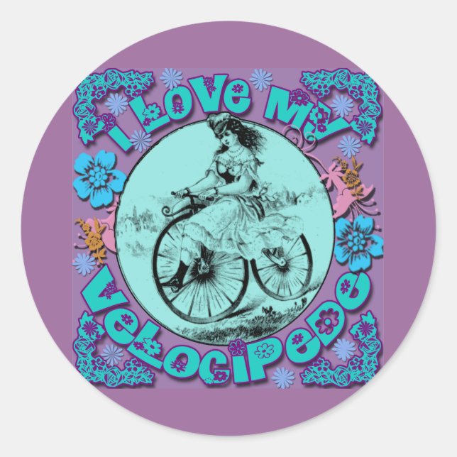 Sticker Rond Hippie Look I Love My Velocipede T-shirts, Mugs (Devant)