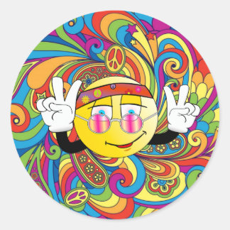 Sticker Rond Hippie Peace emjoi