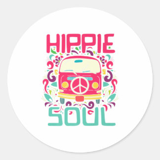 Sticker Rond Hippie Soul Colorée Peace Van Premium