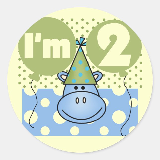 Sticker Rond Hippo 2e Anniversaire Tshirts et cadeaux (Devant)