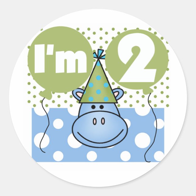 Sticker Rond Hippo 2e Anniversaire Tshirts et cadeaux (Devant)
