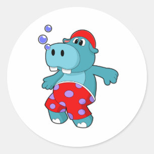Sticker Rond Hippo à la natation avec maillots de bain