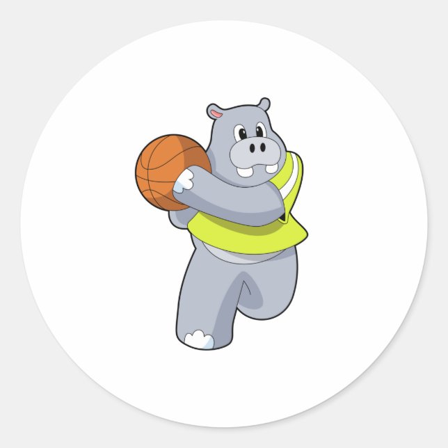 Sticker Rond Hippo as basketball player with basketball.PNG (Devant)