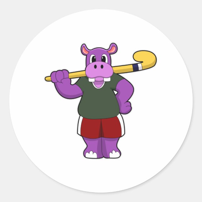Sticker Rond Hippo at hockey (Devant)