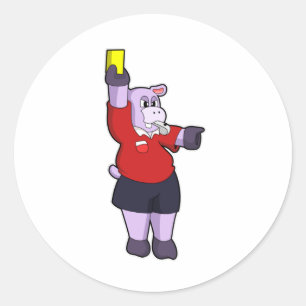 Sticker Rond Hippo au football en tant qu'arbitre