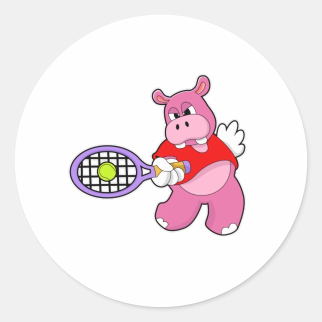 Sticker Rond Hippo au tennis avec raquette de tennis (Devant)