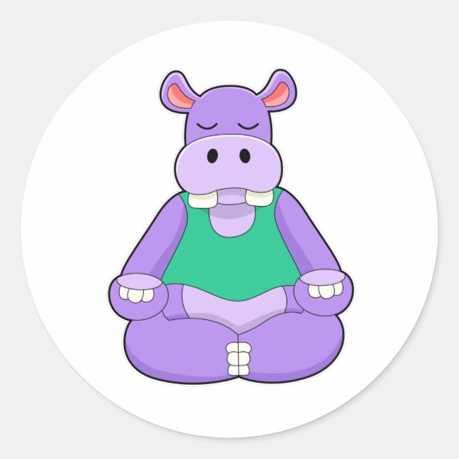 Sticker Rond Hippo au Yoga en position assise (Devant)