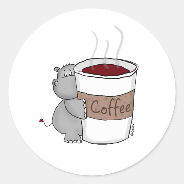 Sticker Rond Hippo avec café (Devant)