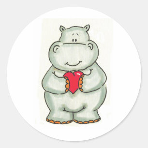 Sticker Rond Hippo avec coeur