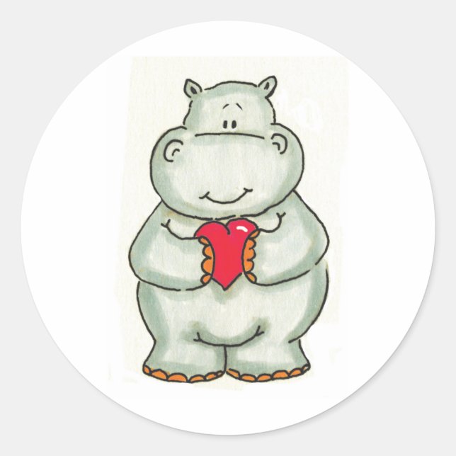 Sticker Rond Hippo avec coeur (Devant)