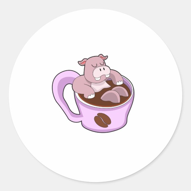Sticker Rond Hippo avec la coupe du café (Devant)
